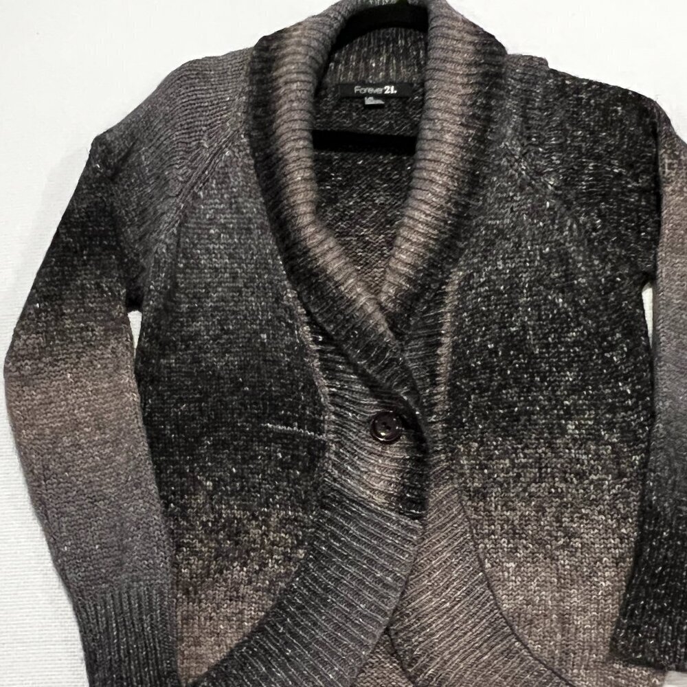 Womens Wool Blend Large Ombré‎ One Button Knit Cardigan Sweater Shawl Collar